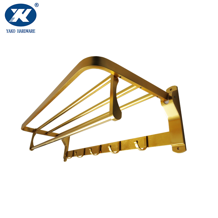 Golden plated aluminum bathroom towel rack