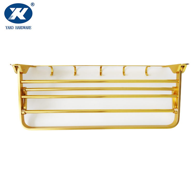 Golden plated aluminum bathroom towel rack