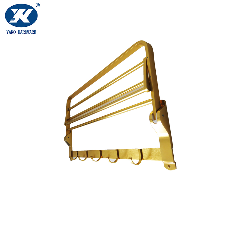 Golden plated aluminum bathroom towel rack