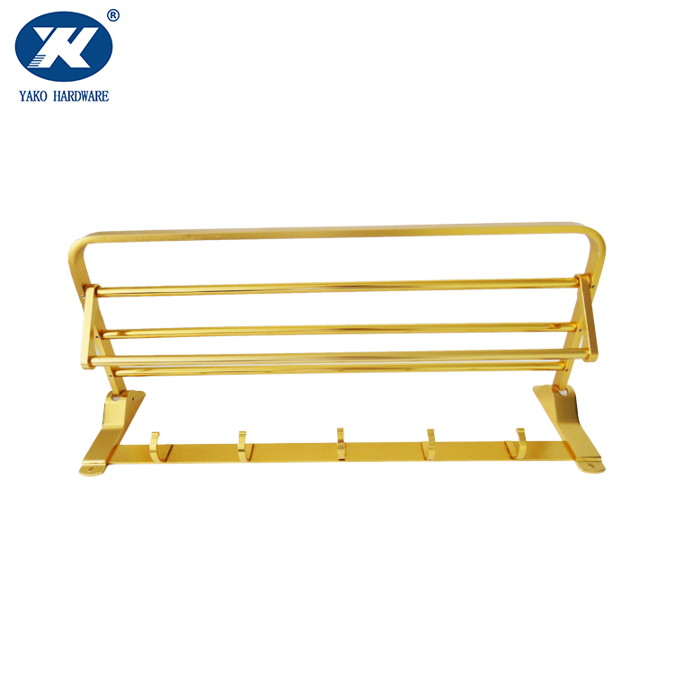 Golden plated aluminum bathroom towel rack