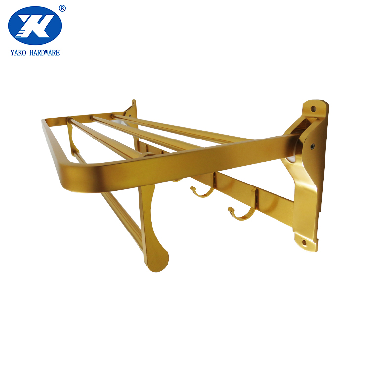 Golden plated aluminum bathroom towel rack